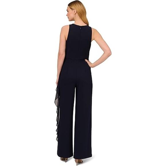 Adrianna Papell Chiffon and Crepe Sleeveless Jumpsuit Midnight Plus Size 20 3249 - Picture 2 of 12